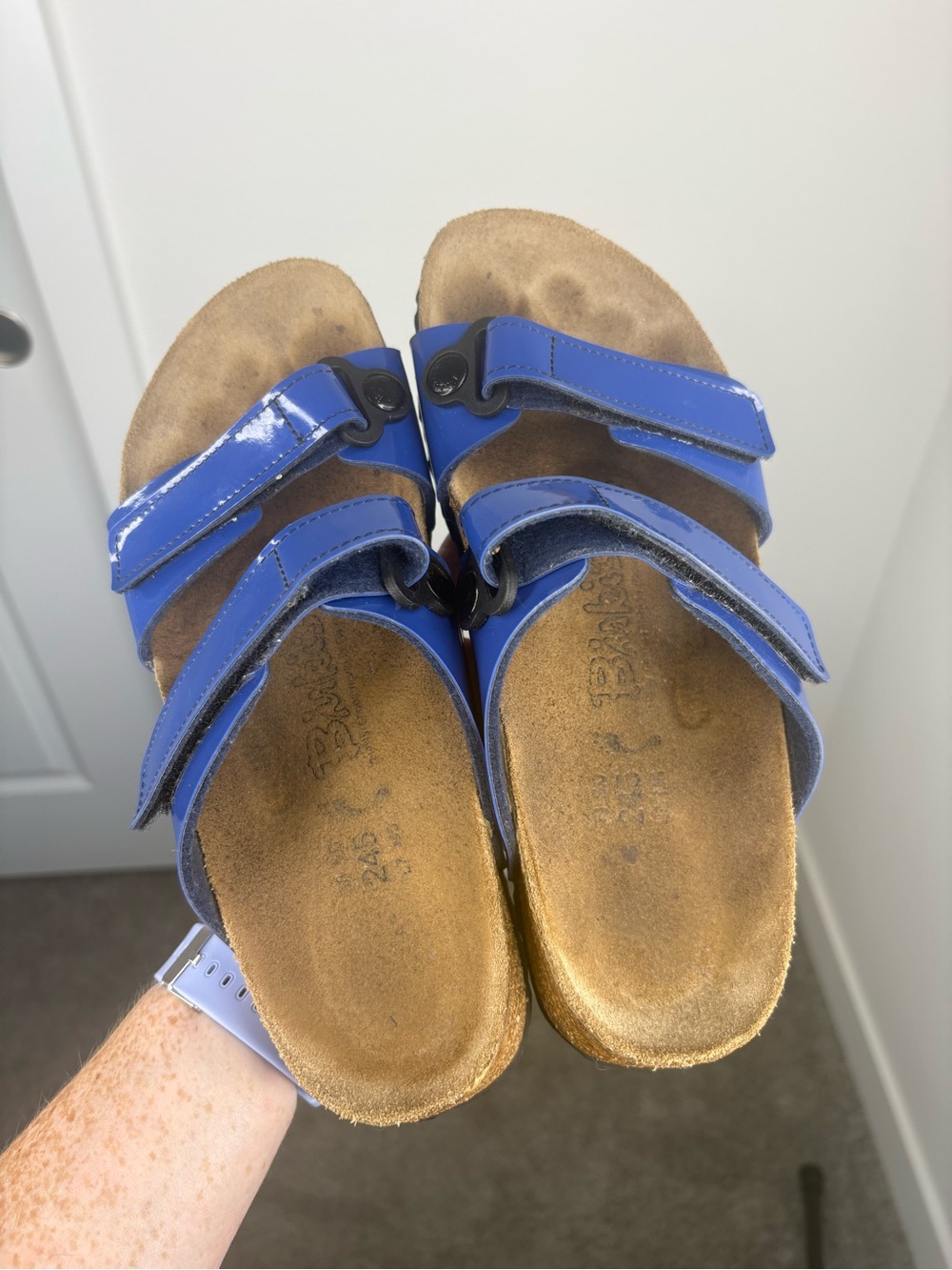 Birki’s Glossy Royal Blue Hook & Loop Sandal